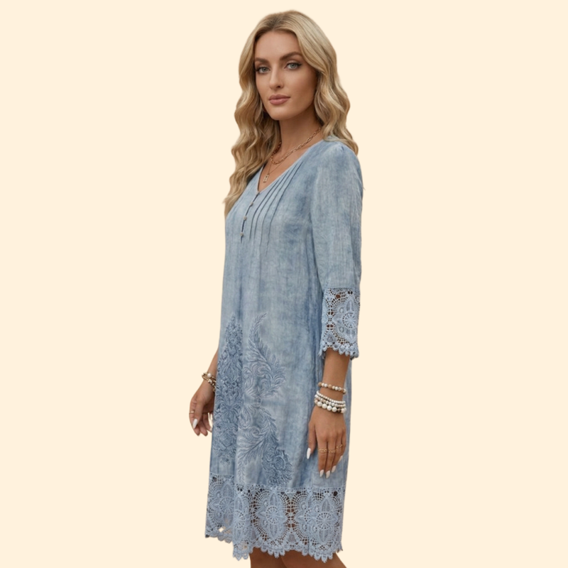 Women’s Embroidered Dress with Crochet Sleeves
