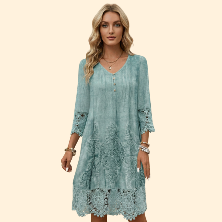 Women’s Embroidered Dress with Crochet Sleeves