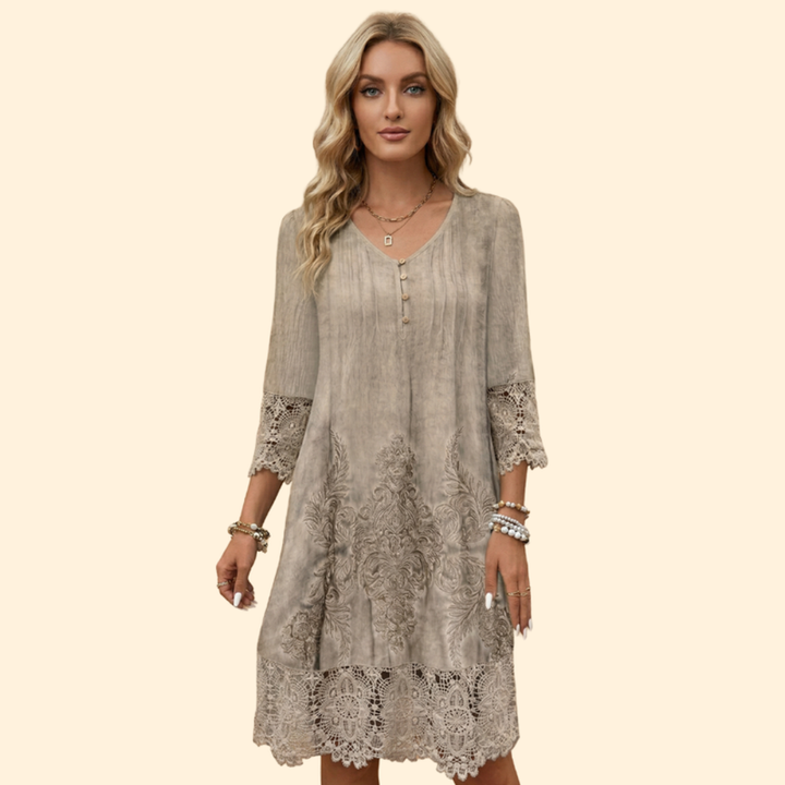 Women’s Embroidered Dress with Crochet Sleeves