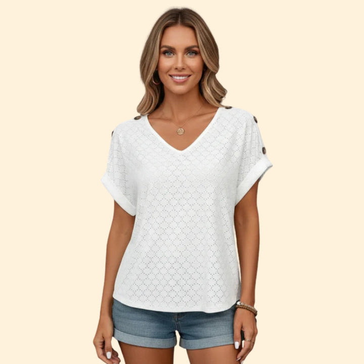 Women’s Eyelet T-Shirt with Shoulder Buttons