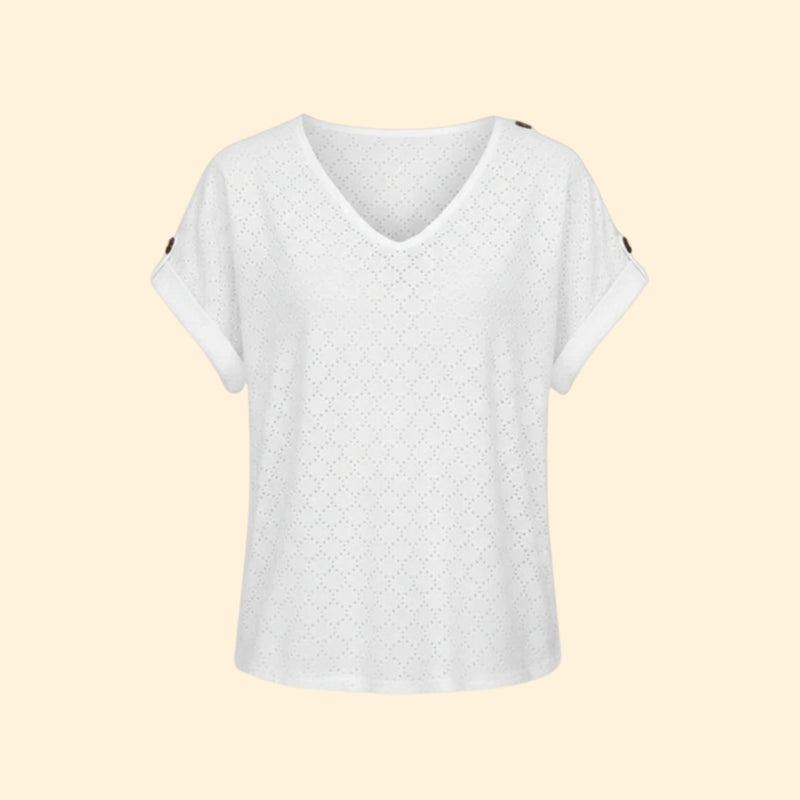 Women’s Eyelet T-Shirt with Shoulder Buttons