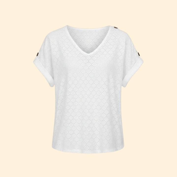 Women’s Eyelet T-Shirt with Shoulder Buttons