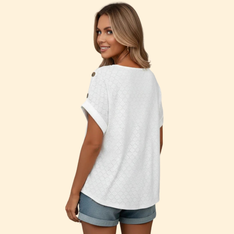 Women’s Eyelet T-Shirt with Shoulder Buttons