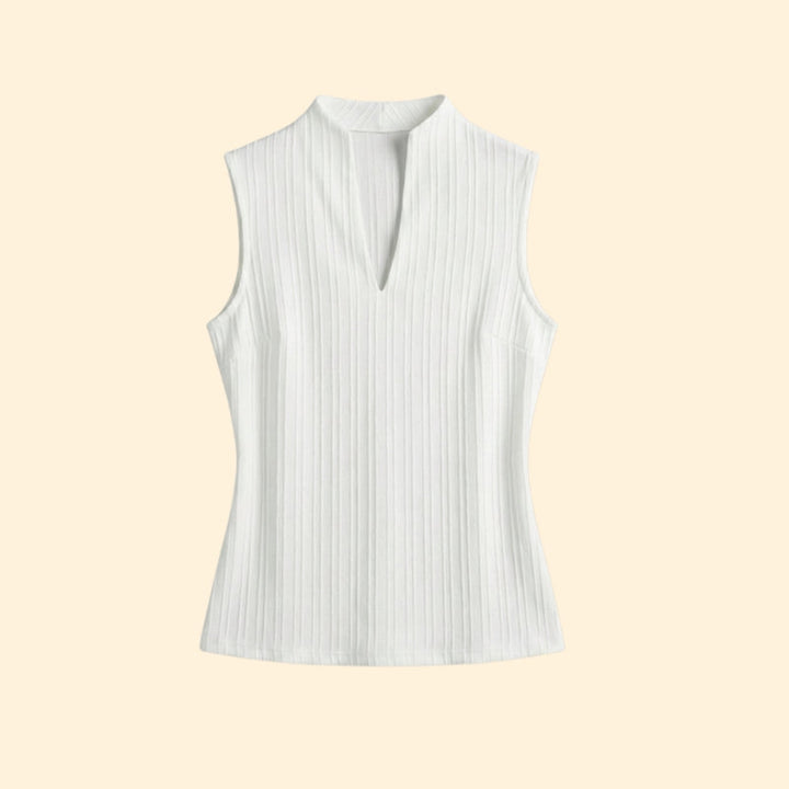 Women’s Fitted Top with V-Neck and Ribbed Texture
