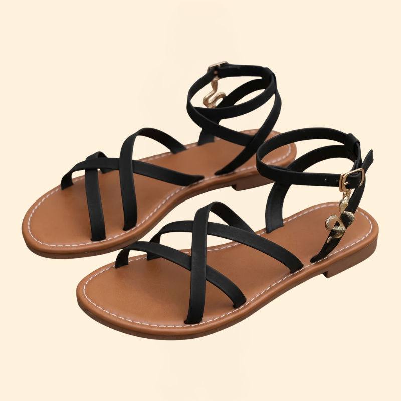 Women’s Flat Sandals with Ankle Buckle