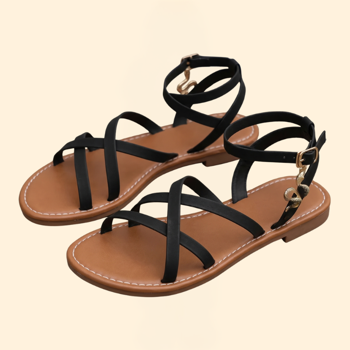Women’s Flat Sandals with Ankle Buckle
