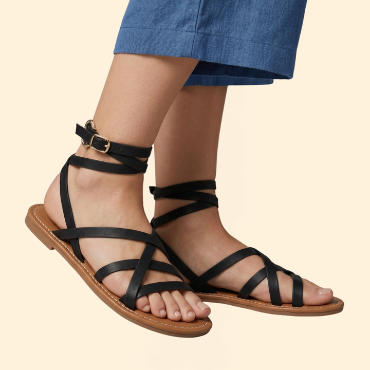 Women’s Flat Sandals with Ankle Buckle