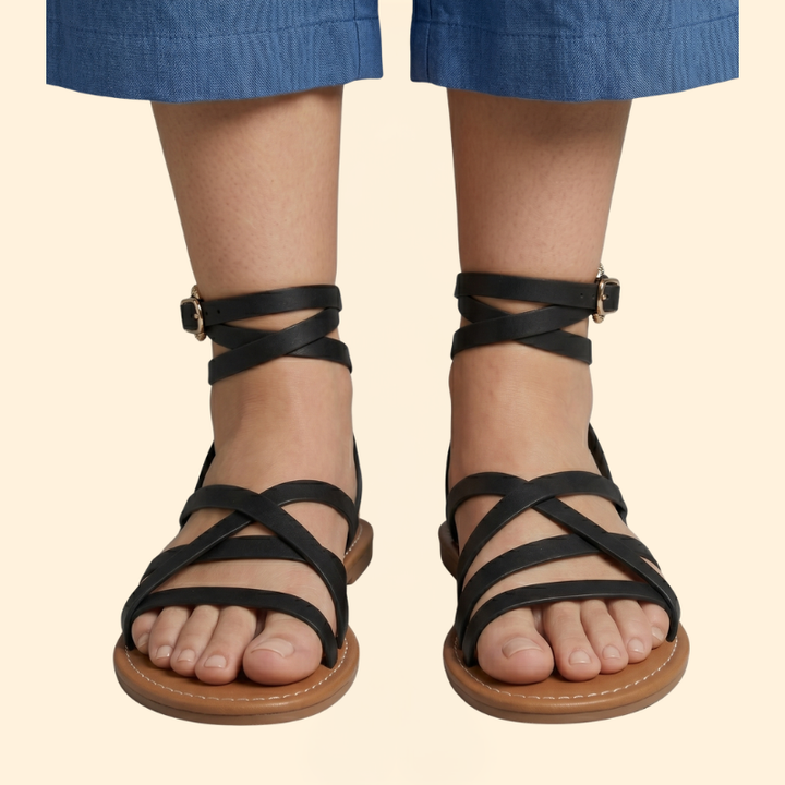 Women’s Flat Sandals with Ankle Buckle
