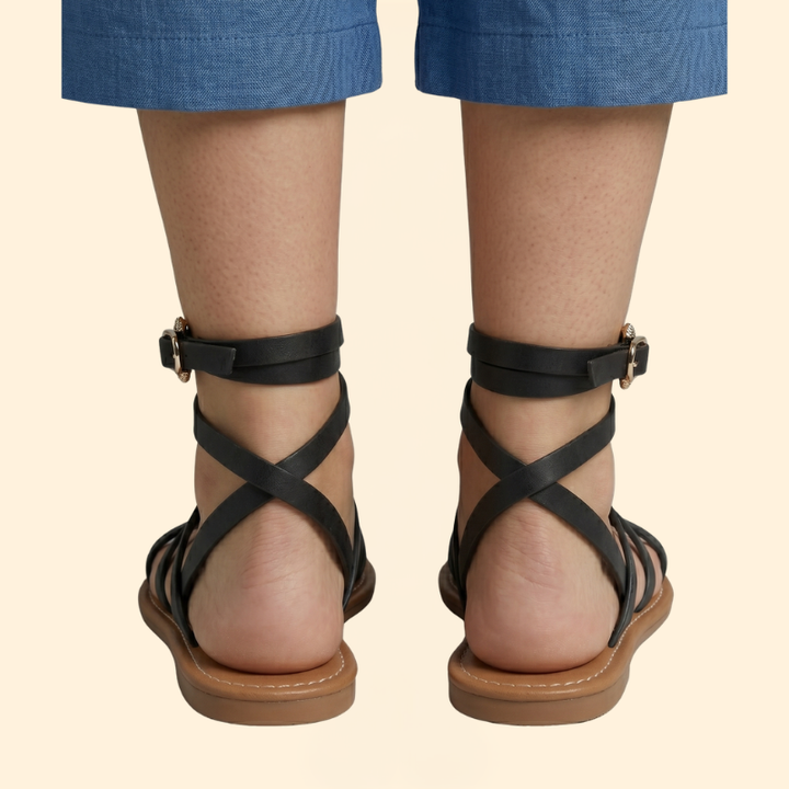 Women’s Flat Sandals with Ankle Buckle