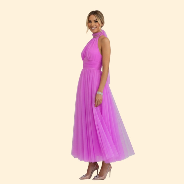 Women’s Floor-Length Tulle Dress with Halter Design