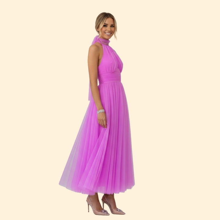Women’s Floor-Length Tulle Dress with Halter Design