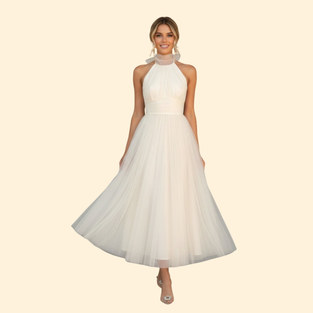 Women’s Floor-Length Tulle Dress with Halter Design