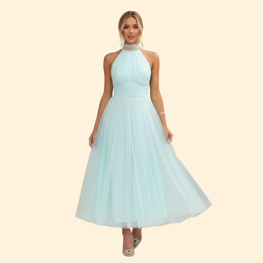 Women’s Floor-Length Tulle Dress with Halter Design