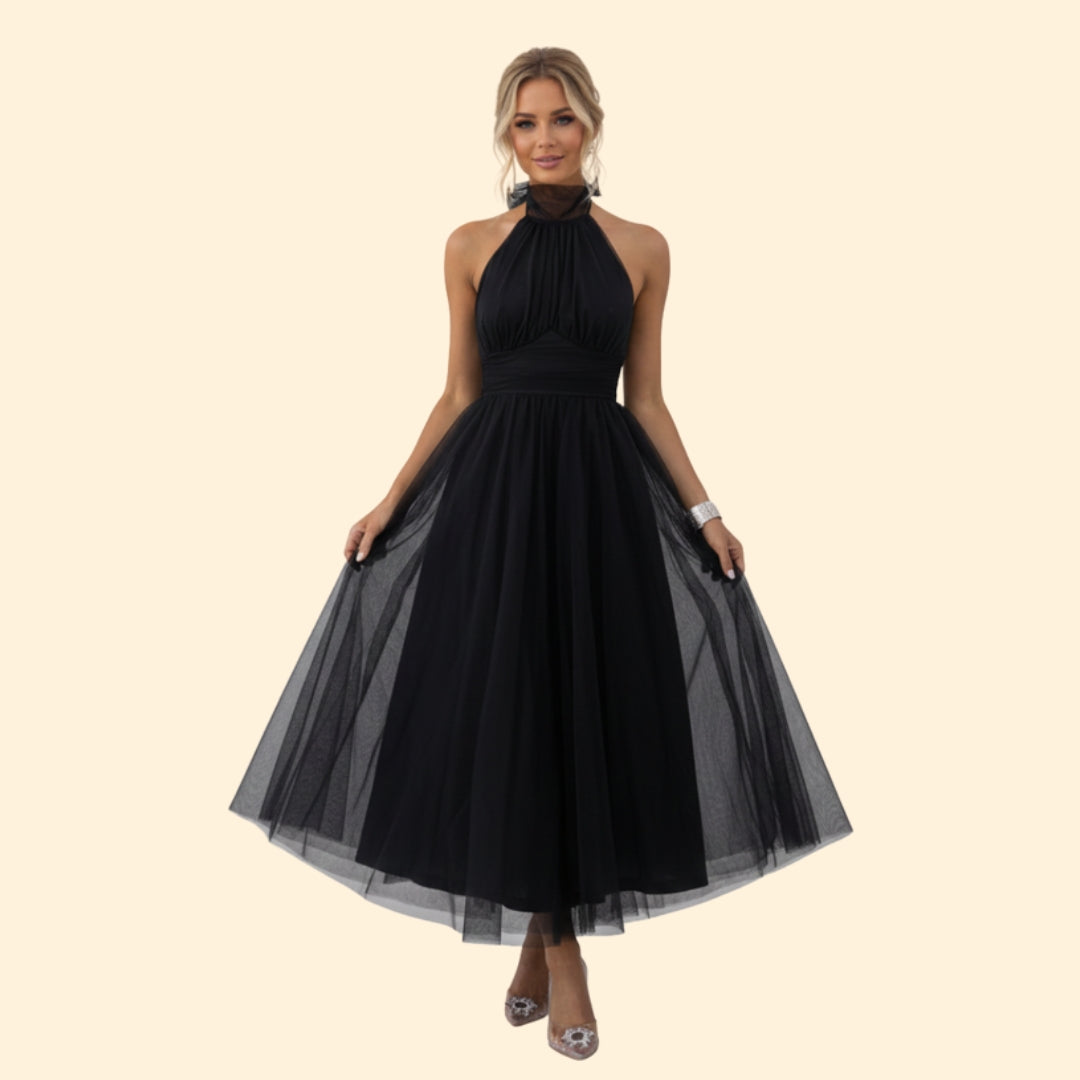 Women’s Floor-Length Tulle Dress with Halter Design
