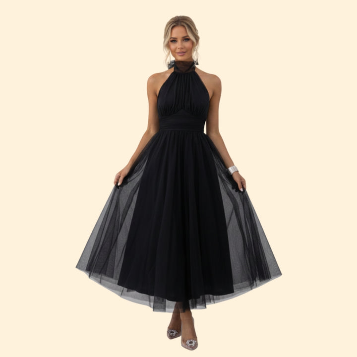 Women’s Floor-Length Tulle Dress with Halter Design