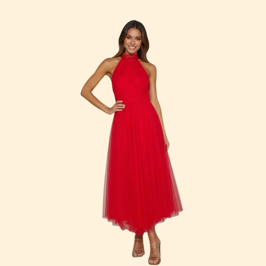 Women’s Floor-Length Tulle Dress with Halter Design