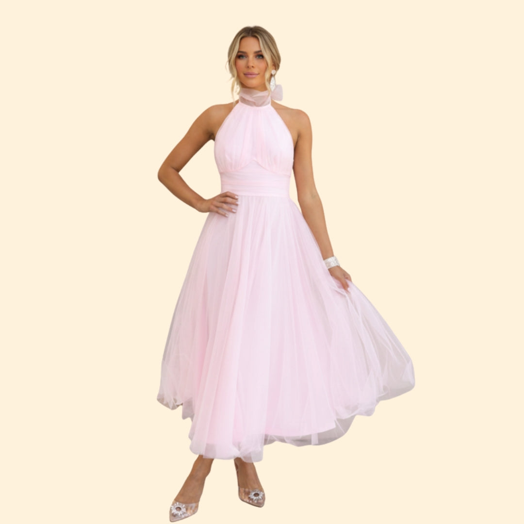 Women’s Floor-Length Tulle Dress with Halter Design