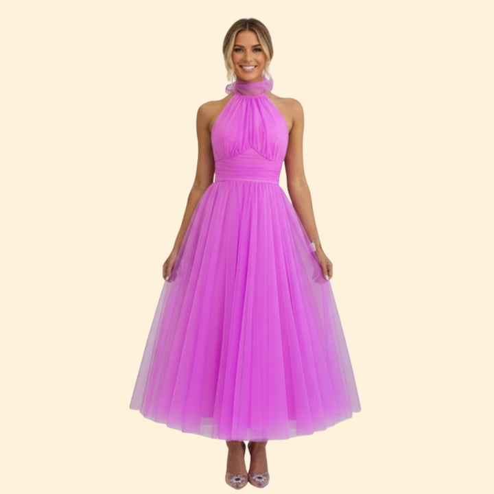 Women’s Floor-Length Tulle Dress with Halter Design