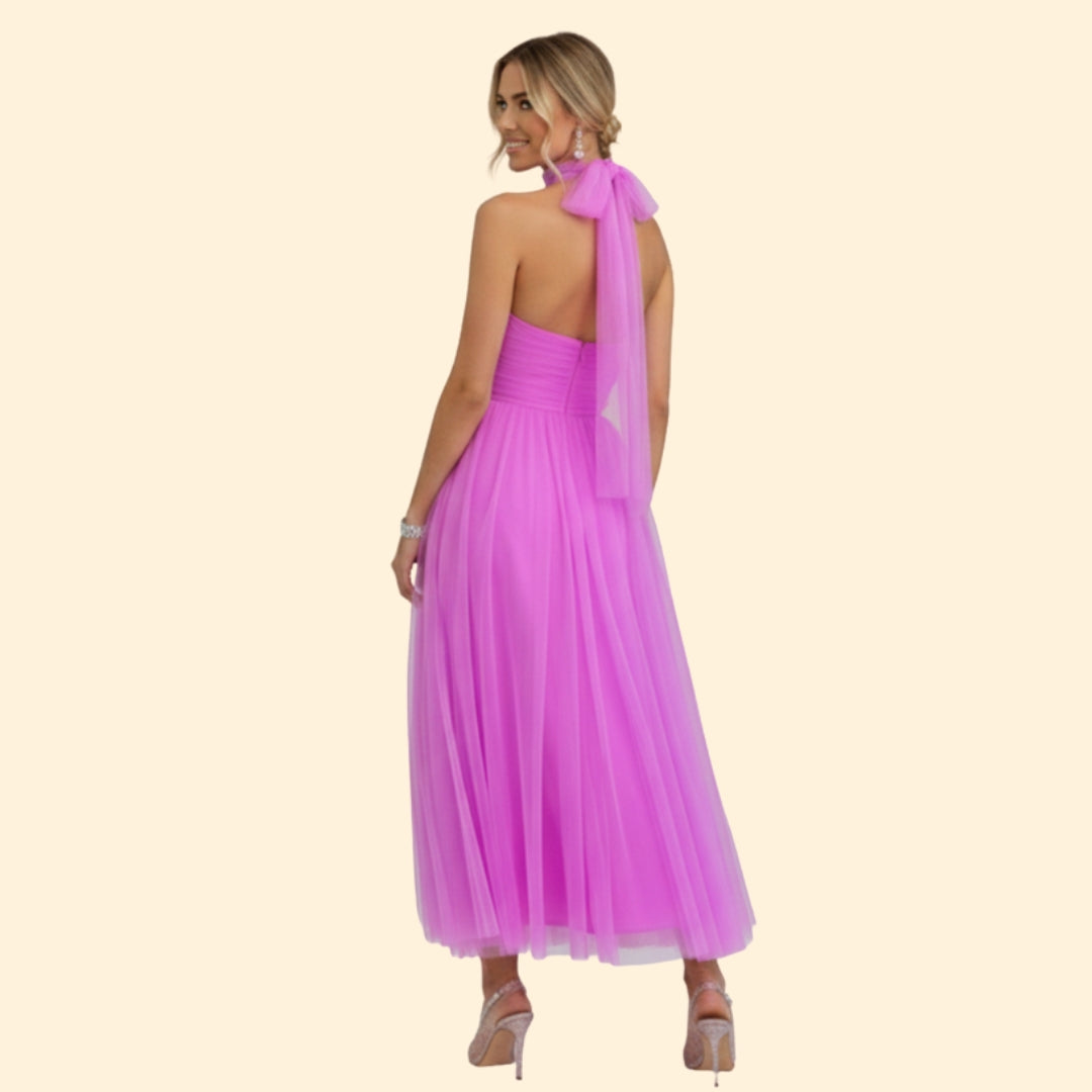 Women’s Floor-Length Tulle Dress with Halter Design