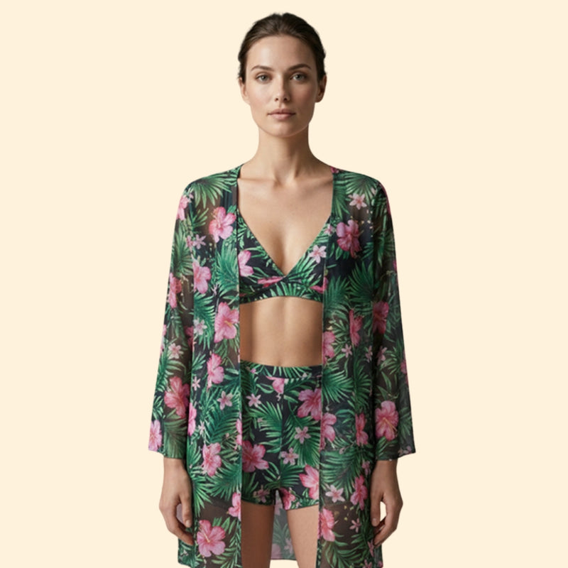 Women’s Floral Bikini Set with Cover-Up