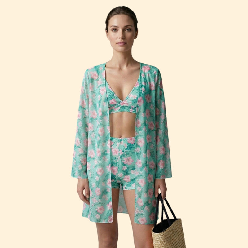 Women’s Floral Bikini Set with Cover-Up