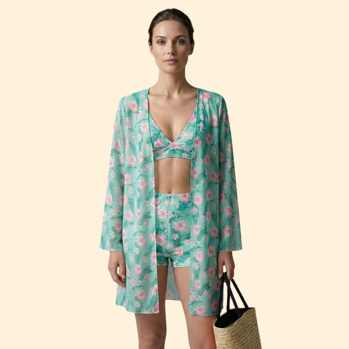 Women’s Floral Bikini Set with Cover-Up