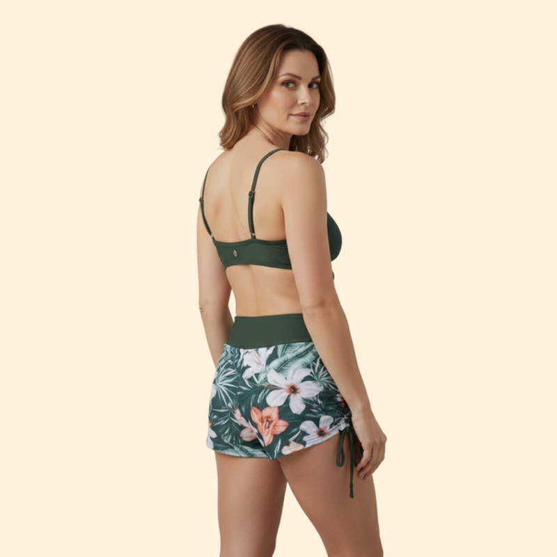 Women’s Floral Bikini Set with High-Waisted Shorts
