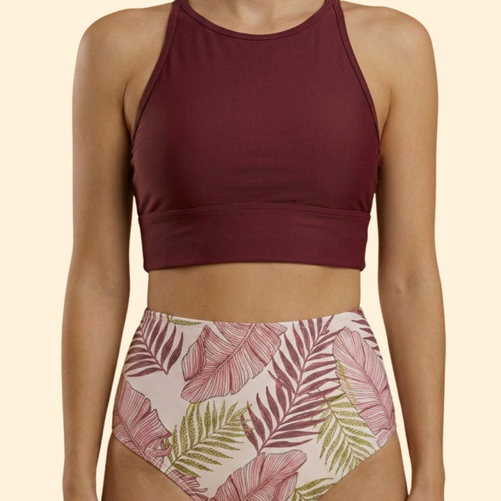 Women’s Floral Bikini Set with High Neckline
