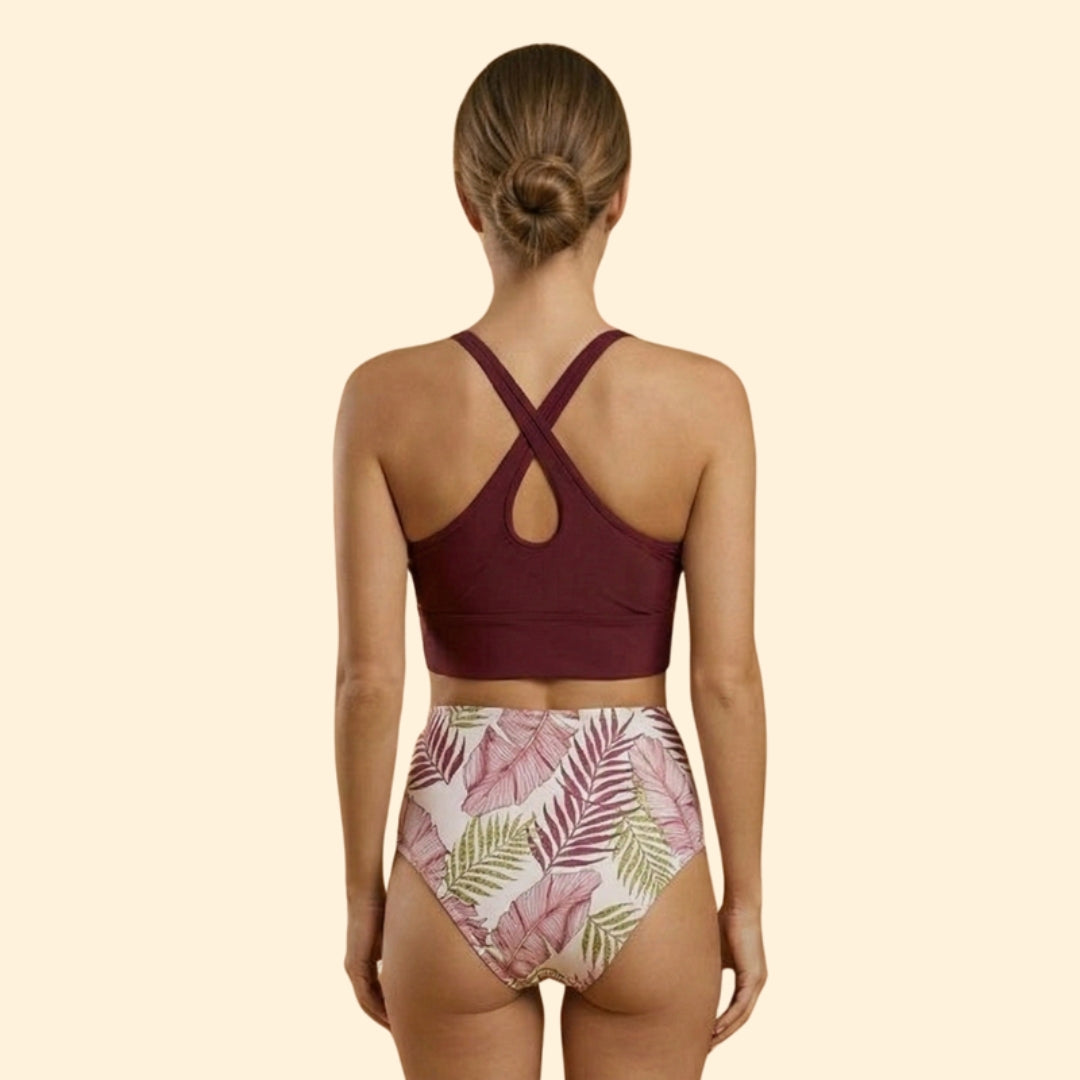 Women’s Floral Bikini Set with High Neckline