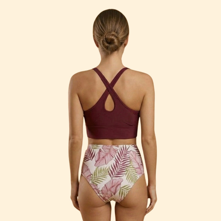Women’s Floral Bikini Set with High Neckline