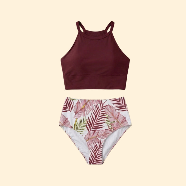 Women’s Floral Bikini Set with High Neckline