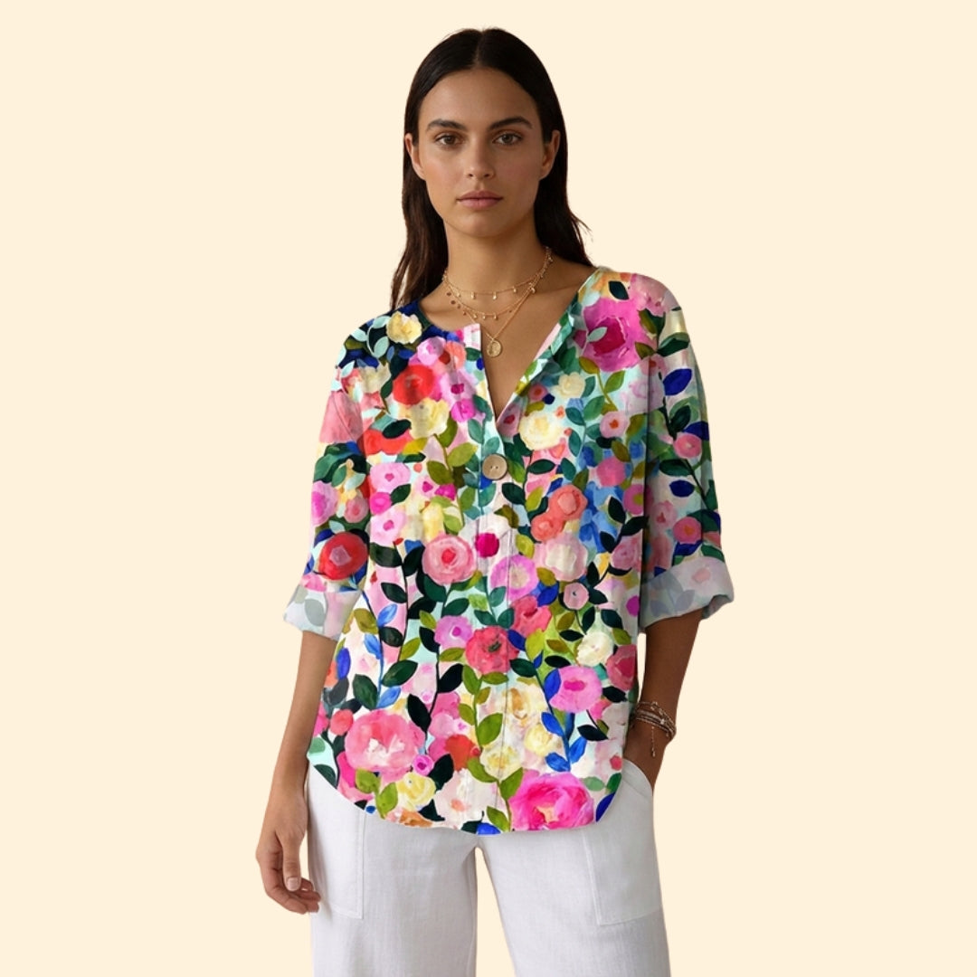 Women’s Floral Blouse with Button Front