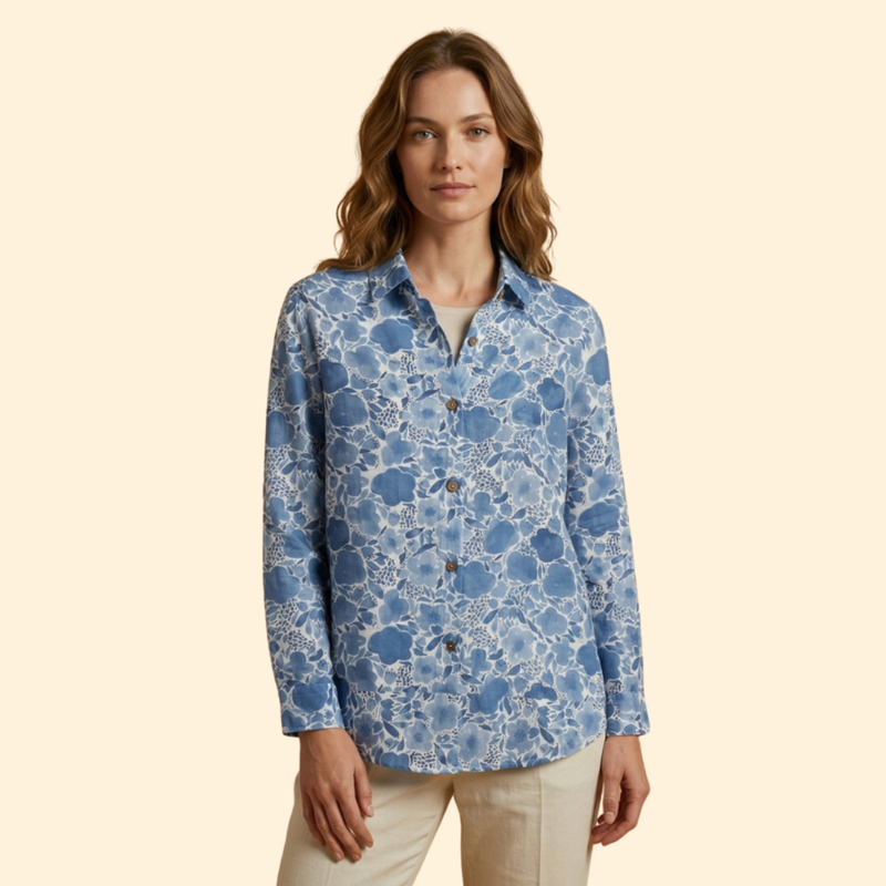 Women’s Floral Blouse with Front Buttons