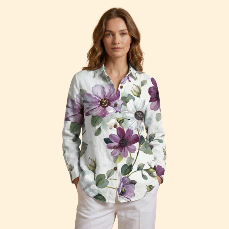 Women’s Floral Blouse with Front Buttons