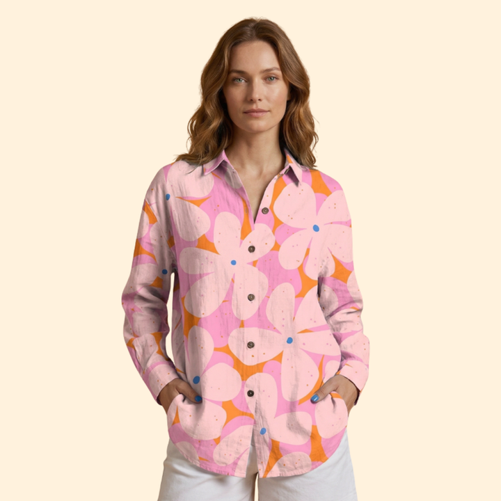 Women’s Floral Blouse with Front Buttons