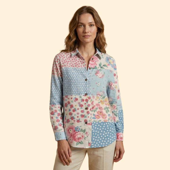 Women’s Floral Blouse with Front Buttons