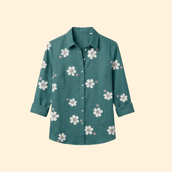 Women’s Floral Blouse with Pointed Collar