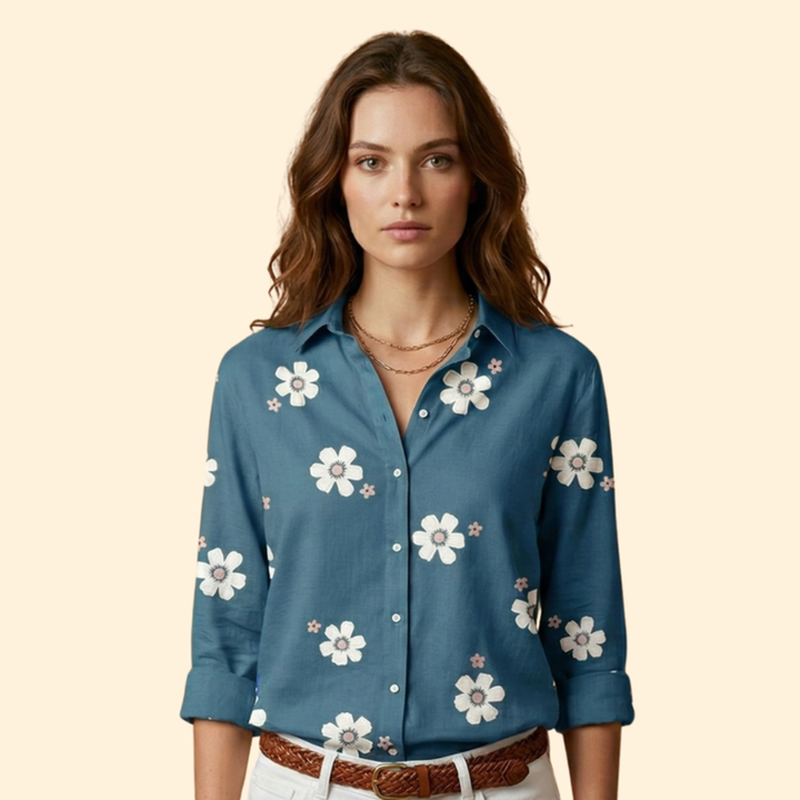 Women’s Floral Blouse with Pointed Collar