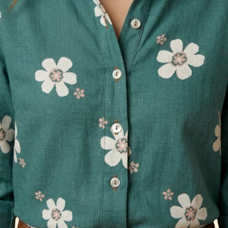 Women’s Floral Blouse with Pointed Collar