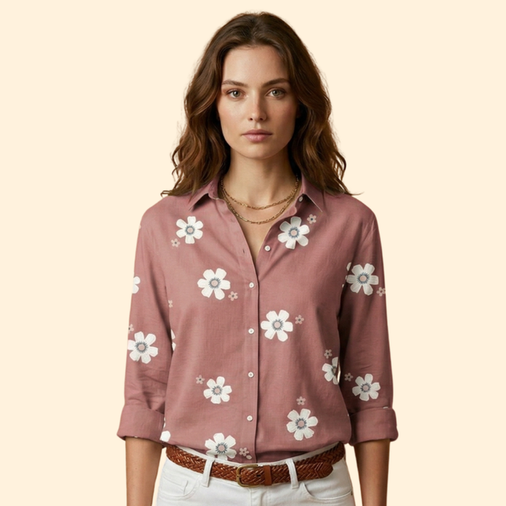 Women’s Floral Blouse with Pointed Collar