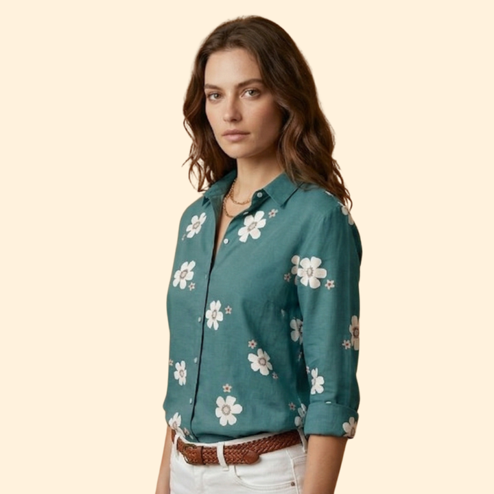 Women’s Floral Blouse with Pointed Collar