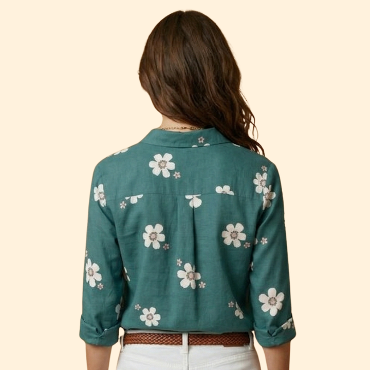 Women’s Floral Blouse with Pointed Collar