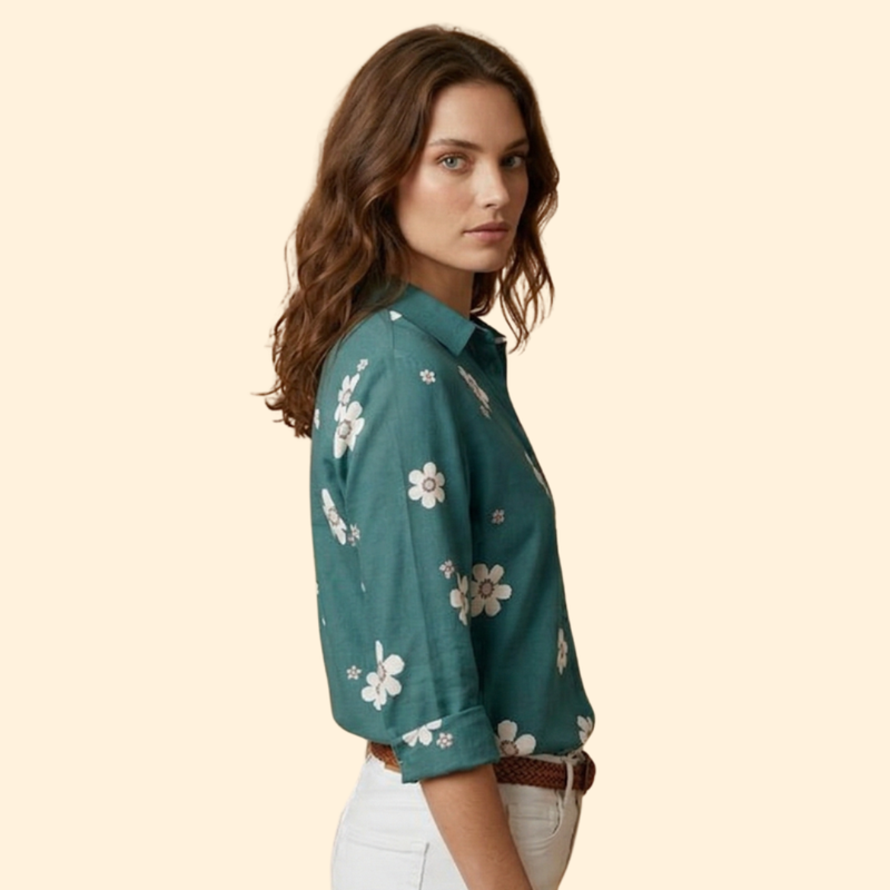 Women’s Floral Blouse with Pointed Collar