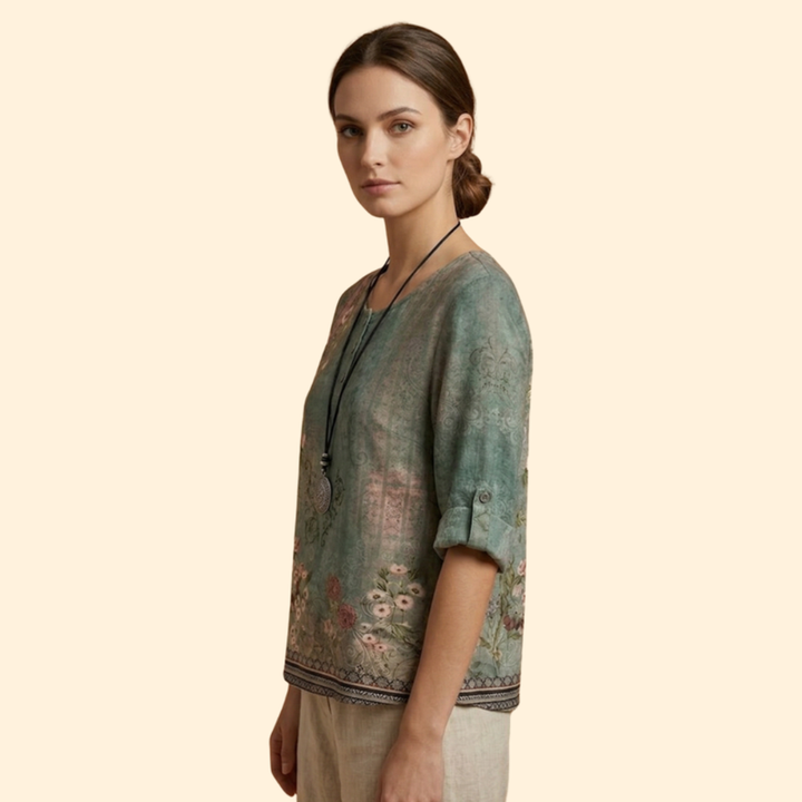 Women’s Floral Blouse with Three-Quarter Sleeves