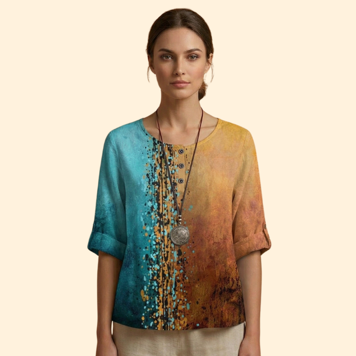 Women’s Floral Blouse with Three-Quarter Sleeves
