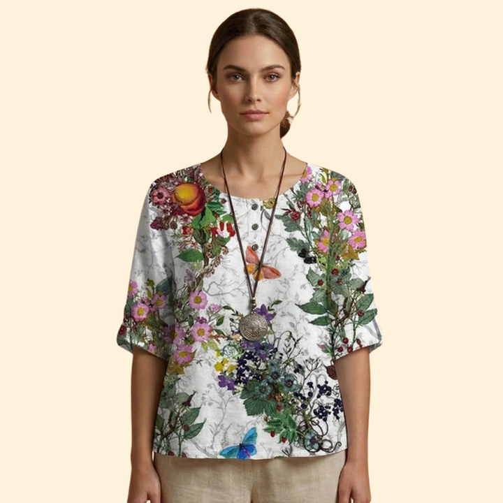 Women’s Floral Blouse with Three-Quarter Sleeves