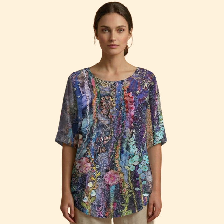 Women’s Floral Blouse with Three-Quarter Sleeves
