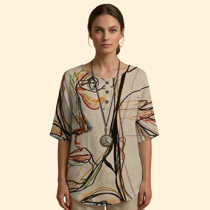 Women’s Floral Blouse with Three-Quarter Sleeves