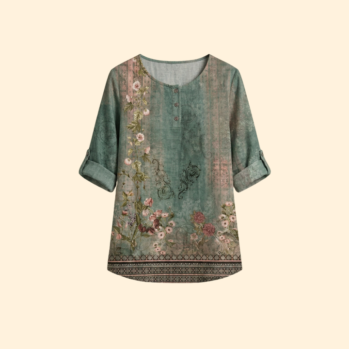 Women’s Floral Blouse with Three-Quarter Sleeves