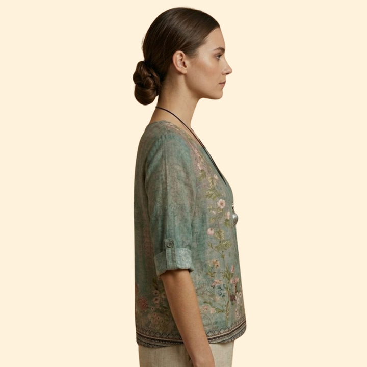 Women’s Floral Blouse with Three-Quarter Sleeves